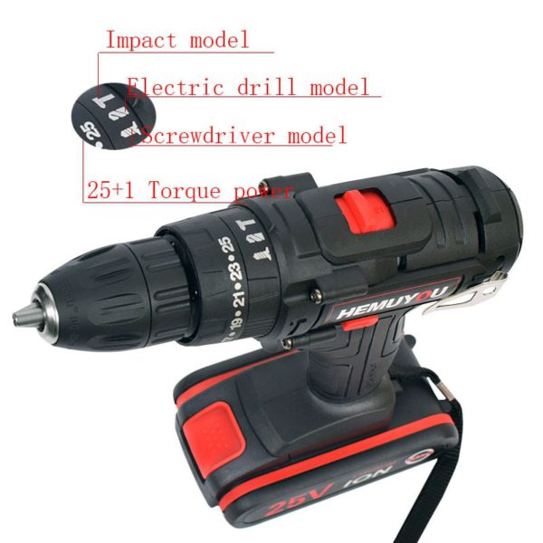 25V Impact Drill Electric Hand Drill Battery Cordless Electric Hammer Drill Electric Screwdriver Household Electric Tools 1