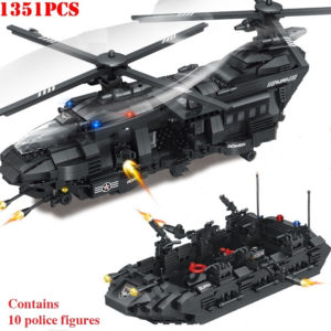 1351pcs Military Swat Team Special Police Force Transport Helicopter Building Blocks City Army Bricks Educational DIY Toy