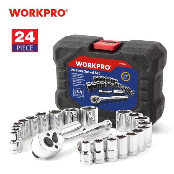 WORKPRO 24PC Tool Set Torque Wrench Socket Set 3/8" Ratchet Wrench Socket Spanner