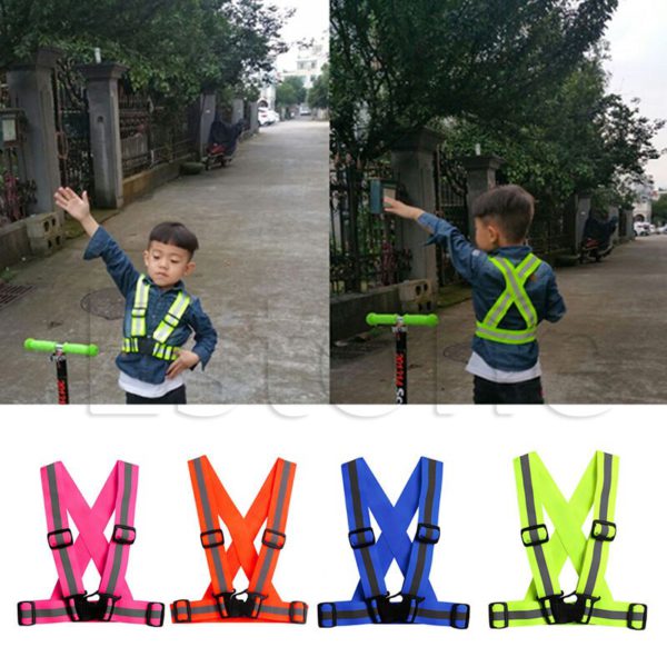 Children Kids Safety Adjustable Safety Reflective Visibility Striped Vest Jacket Highlight For Night Riding Cycling Sports 2